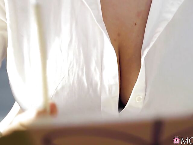 Big tits MILF tutor with glasses Dominno makes him lose control