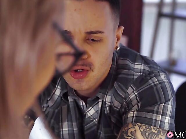 Big tits MILF tutor with glasses Dominno makes him lose control