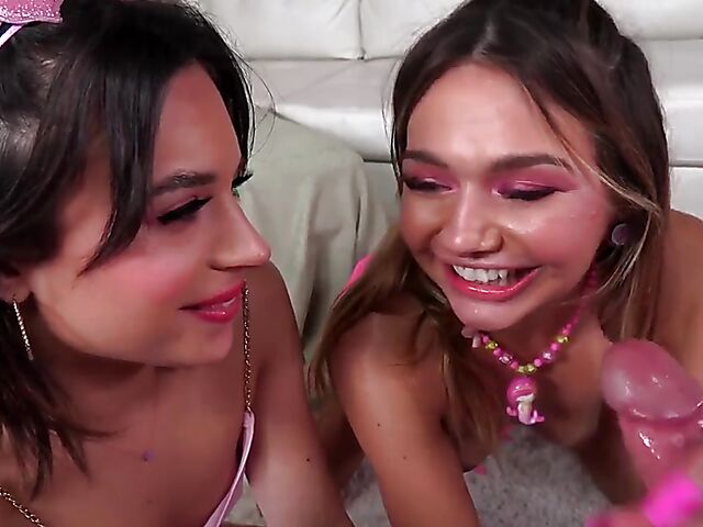 Two teens POV threesome with Mia Kay and Aria Valencia