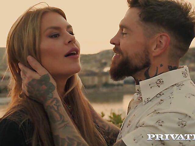 Shaved pussy babe Zlata Shine enjoys anal sex with her tattooed lover Dean Van Damme