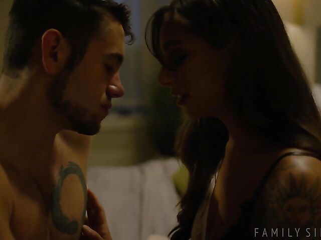 Hot sex before bed with tattooed brunette April Olsen