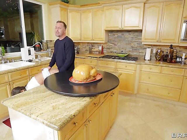 Sneaky kitchen anal with horny April Olsen