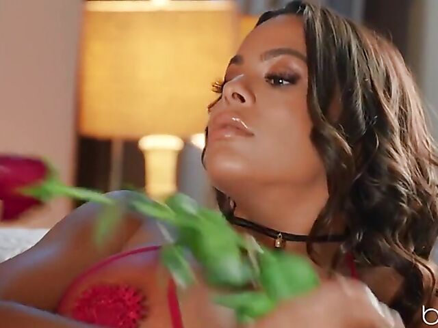 Romantic sex in red lingerie with busty latina beauty Luna Star