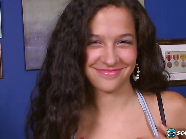 Young brunette babe fingering hairy pussy featuring Annika