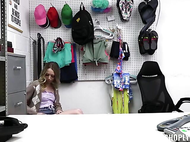 Young shoplifter Lily Larimar gets stripped naked and pounded by the loss prevention officer