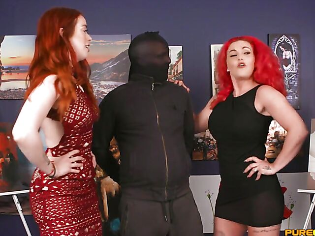 3 ladies CFNM handjob and blowjob with a thief featuring Ellie Louise, Roxi Keogh and Sofia Rex