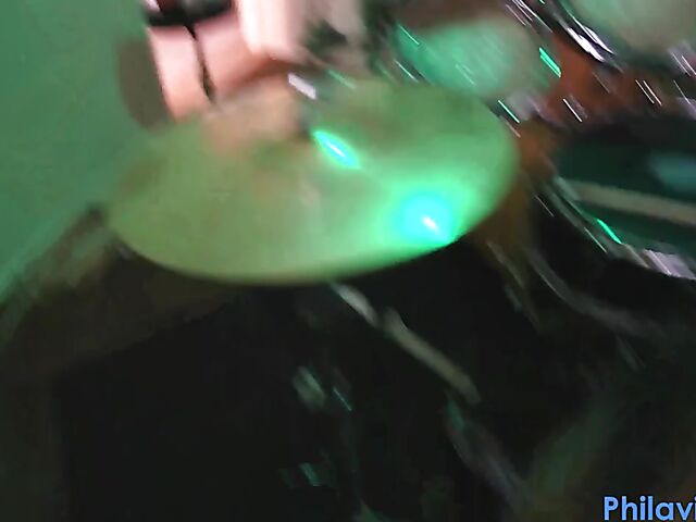 Drum lesson in denim shorts and blow job with Angel Amour
