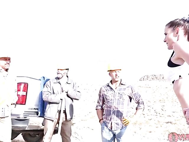 Sofie Marie - Fake tits MILF gangbang with the diggers