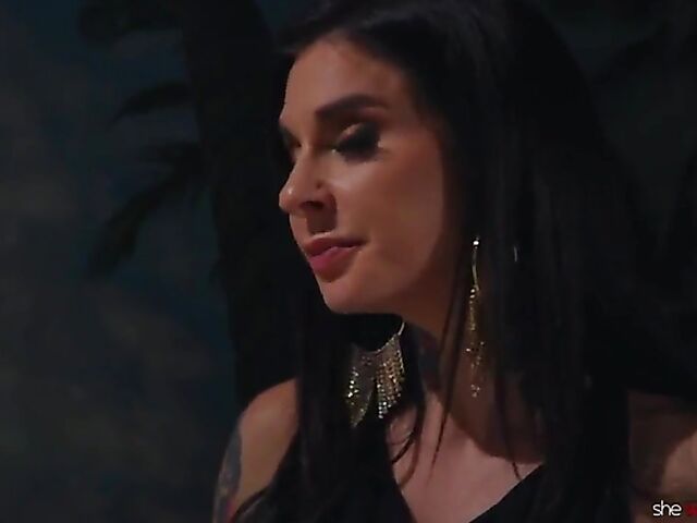 Joanna Angel lesbian anal strapon session with Kylie Le Beau