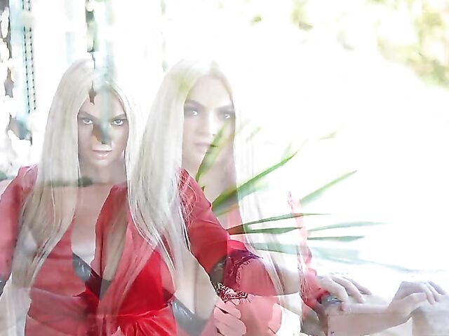 Huge tits blonde in red Kitty Cute let them out