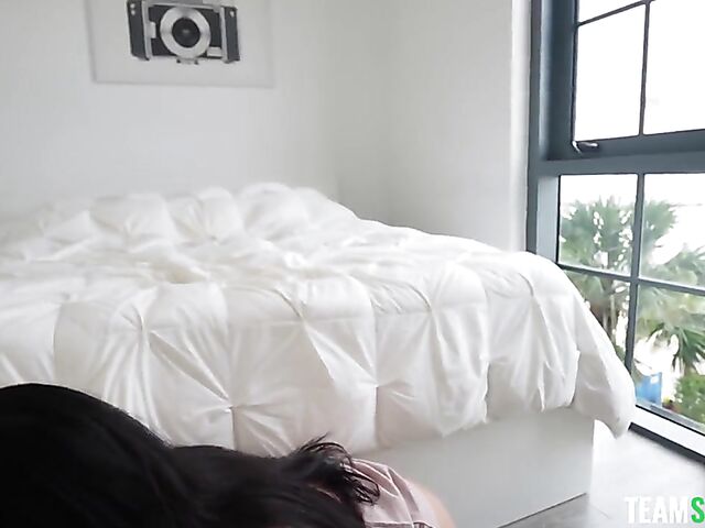 Raven-haired girl with glasses Summer Col gives deepthroat POV