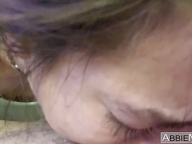 Close up blowjob and deepthroat at home with Abbie Maley