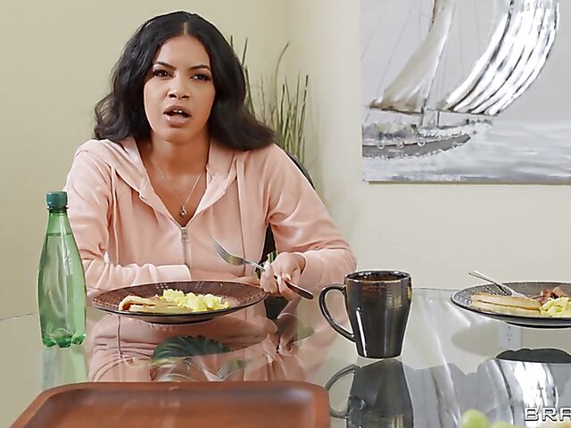 Interracial threesome with Maya Farrell and her new black stepmom Naomi Foxxx