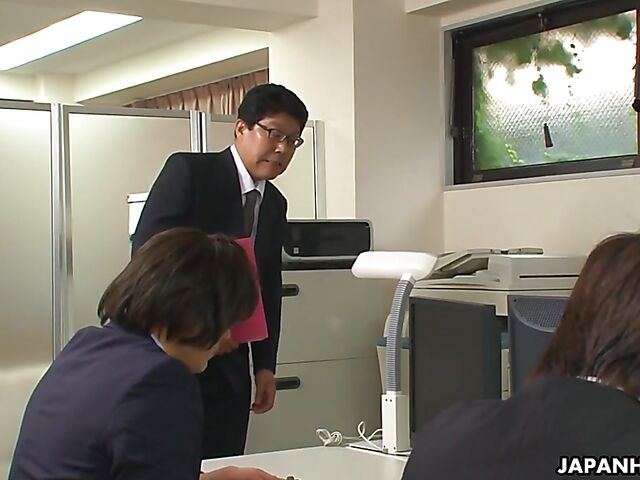 Reiko Kobayakawa - Big tits Japanese secretary in pantyhose gets vibrated in the office