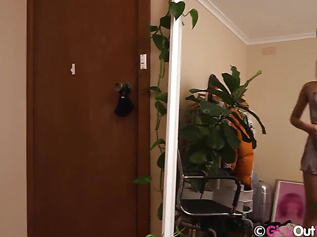 Blonde Billie changing clothes and masturbating