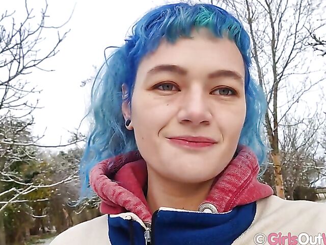 Hairy pussy masturbation at home with blue-haired Dodi