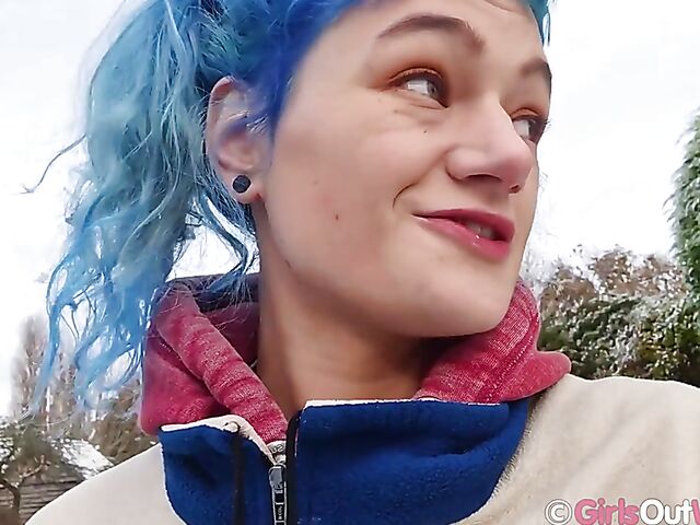 Hairy pussy masturbation at home with blue-haired Dodi