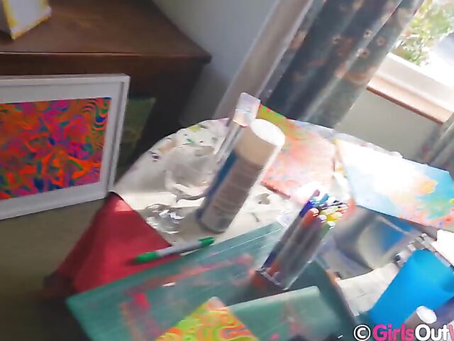 Hairy pussy masturbation at home with blue-haired Dodi