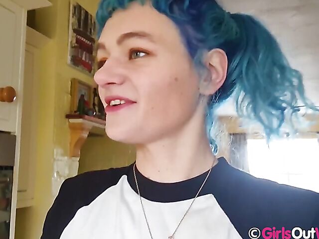 Hairy pussy masturbation at home with blue-haired Dodi