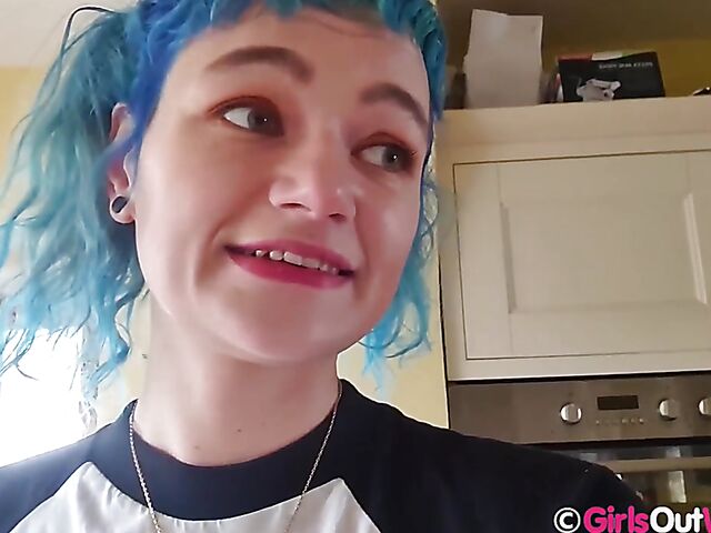 Hairy pussy masturbation at home with blue-haired Dodi