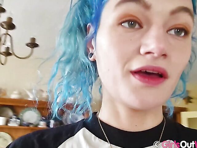 Hairy pussy masturbation at home with blue-haired Dodi
