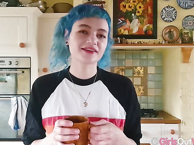 Hairy pussy masturbation at home with blue-haired Dodi