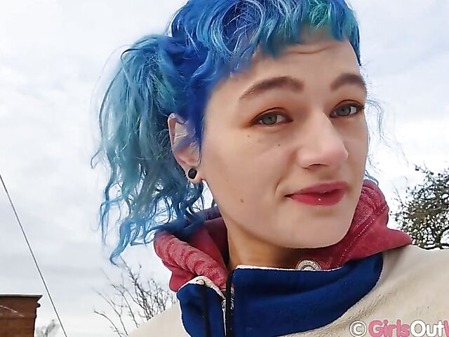 Hairy pussy masturbation at home with blue-haired Dodi