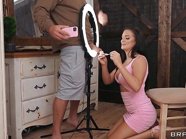 Horny hot brunette Alice Visby recording it on her phone