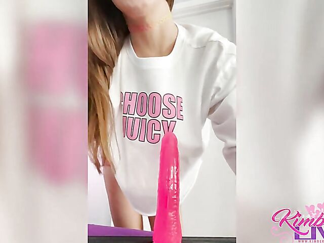 Pink dildo riding at home with dirty talking Kimber Lee
