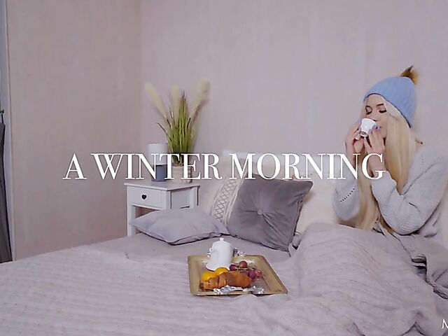 Nikki Hill - Blonde teen in white stockings winter morning with her vibrator