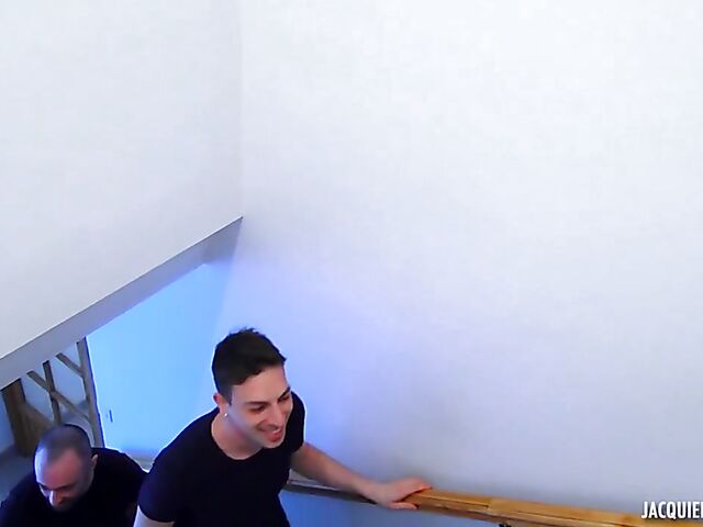 Blindfolded black girl gangbang with three white guys featuring Rebecca