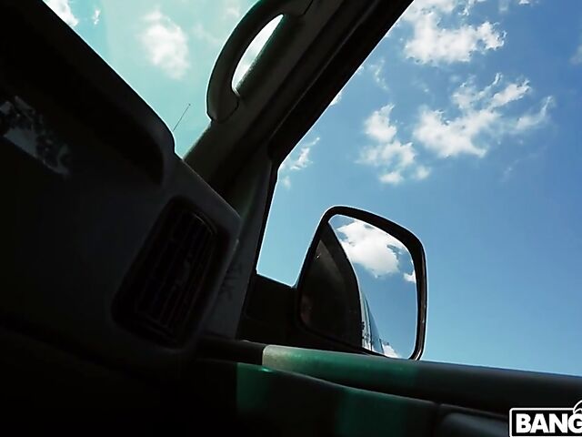 Long-haired redhead Harper Red gets picked up and fucked in the bang van