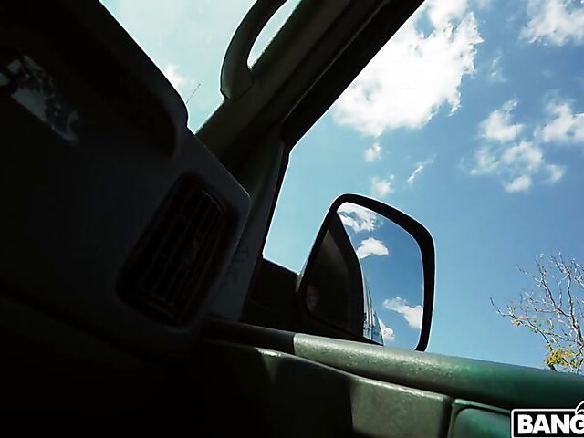 Long-haired redhead Harper Red gets picked up and fucked in the bang van