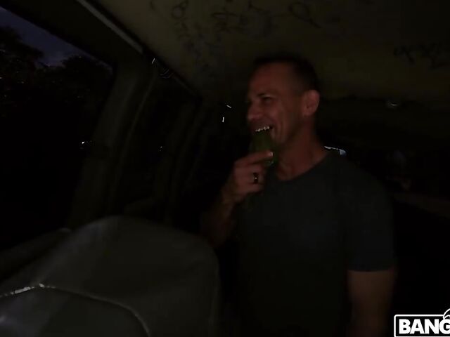 Long-haired redhead Harper Red gets picked up and fucked in the bang van