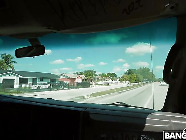 Long-haired redhead Harper Red gets picked up and fucked in the bang van