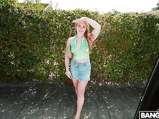 Long-haired redhead Harper Red gets picked up and fucked in the bang van