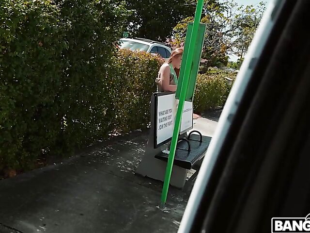 Long-haired redhead Harper Red gets picked up and fucked in the bang van