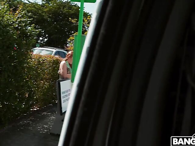 Long-haired redhead Harper Red gets picked up and fucked in the bang van