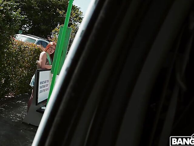 Long-haired redhead Harper Red gets picked up and fucked in the bang van