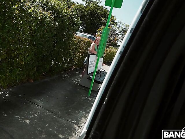 Long-haired redhead Harper Red gets picked up and fucked in the bang van