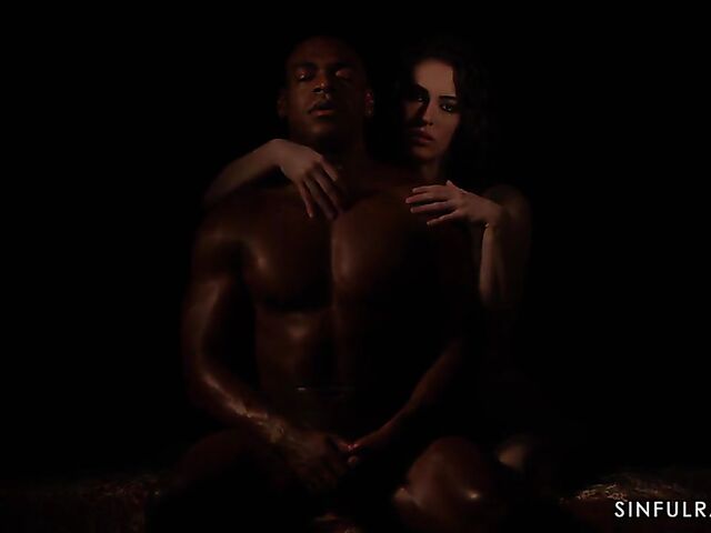 Anna De Ville - Interracial couple's erotic sex in creampie in white stockings