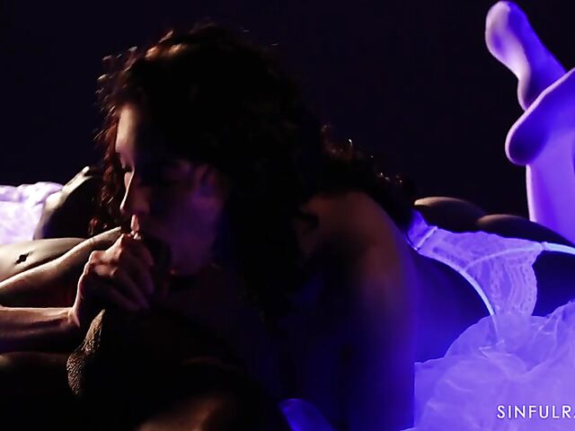 Anna De Ville - Interracial couple's erotic sex in creampie in white stockings