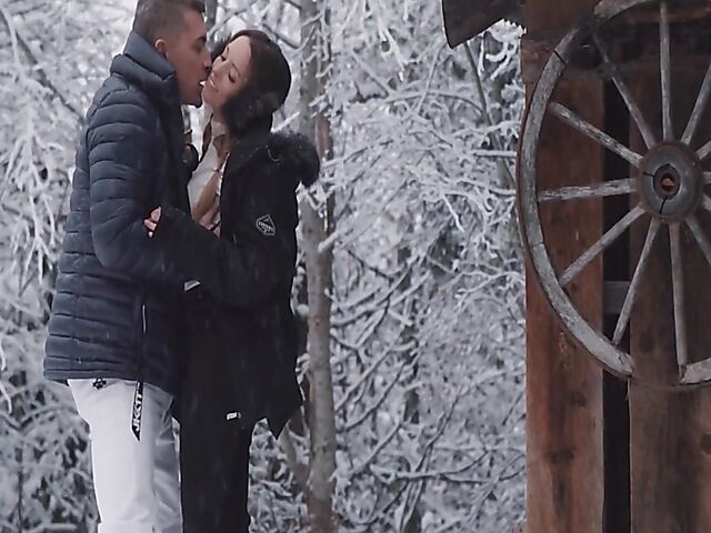 Winter outdoor sex in the snow and standing doggystyle with Natty Mellow
