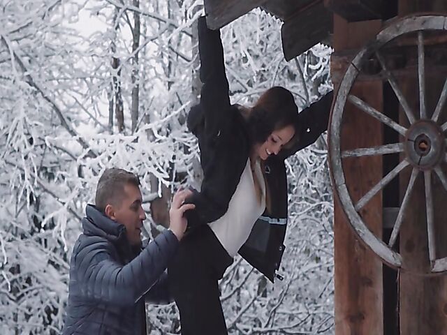 Winter outdoor sex in the snow and standing doggystyle with Natty Mellow