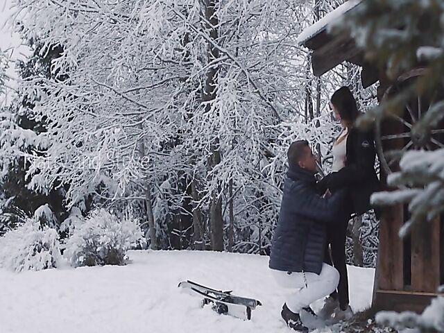 Winter outdoor sex in the snow and standing doggystyle with Natty Mellow