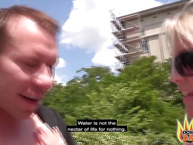 German outdoor public threesome with MILF blonde Julia Pink