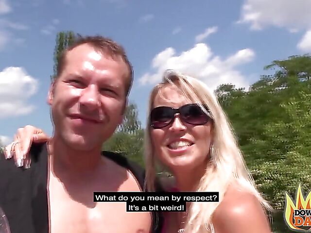 German outdoor public threesome with MILF blonde Julia Pink