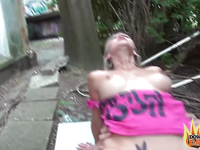 German outdoor public threesome with MILF blonde Julia Pink