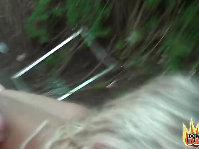 German outdoor public threesome with MILF blonde Julia Pink