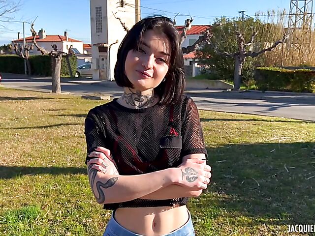 22-year-old alternative tattooed anal girl from Bordeaux Crystal does it in high heels